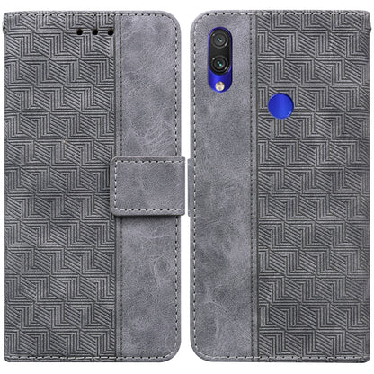 Geometric embossed leather phone case with magnetic folio strap, gray.