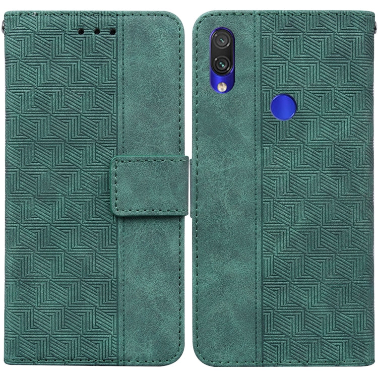 Geometric embossed leather phone case with magnetic folio strap, green.