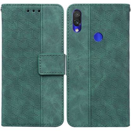 Geometric embossed leather phone case with magnetic folio strap, green.