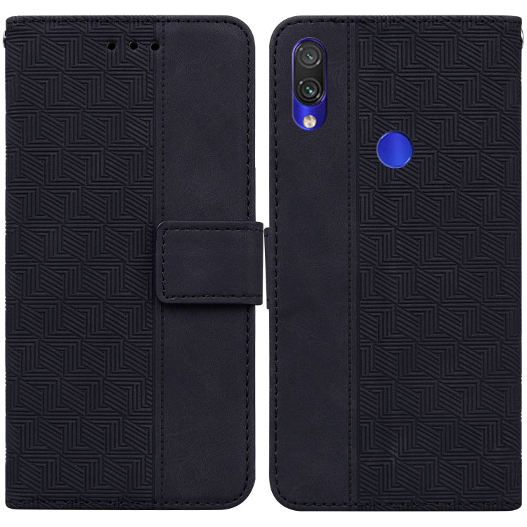 Geometric embossed leather phone case with magnetic folio strap, dark black.