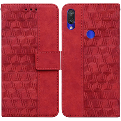 Geometric embossed leather phone case with magnetic folio strap, red.