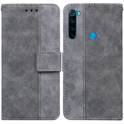 Geometric embossed leather phone case with magnetic folio strap, gray.