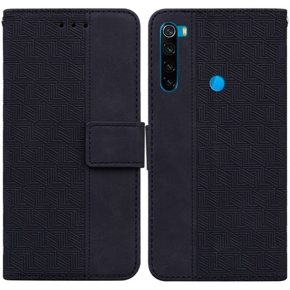 Dark geometric embossed leather wallet phone case with flip cover and magnetic strap