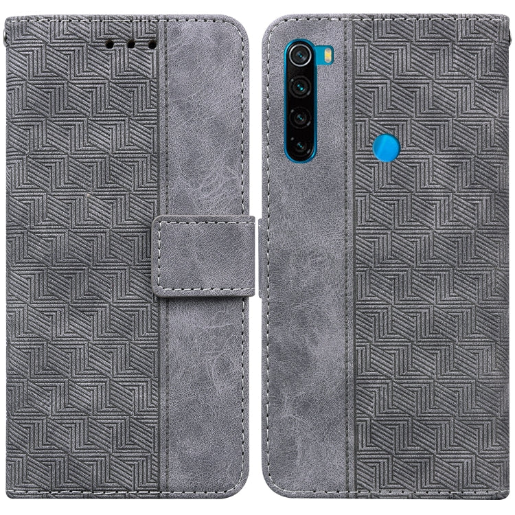 Grey geometric embossed leather wallet phone case with flip cover and card slot