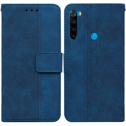 Blue geometric embossed leather wallet phone case with flip cover and card slot