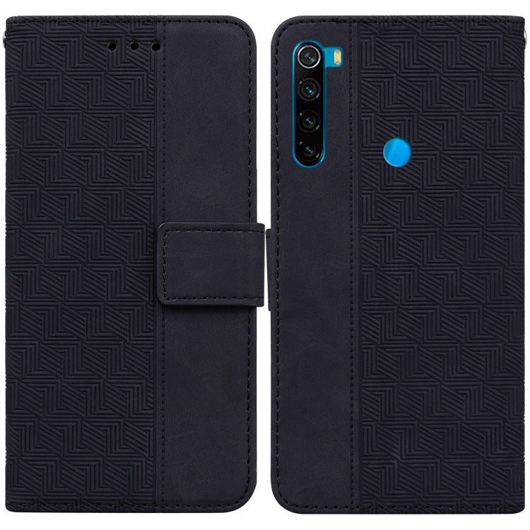 Black geometric embossed leather wallet phone case with flip cover and card slot