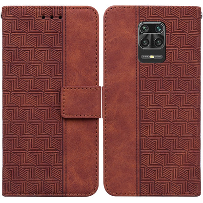 Brown geometric embossed leather wallet phone case with flip cover and card slot