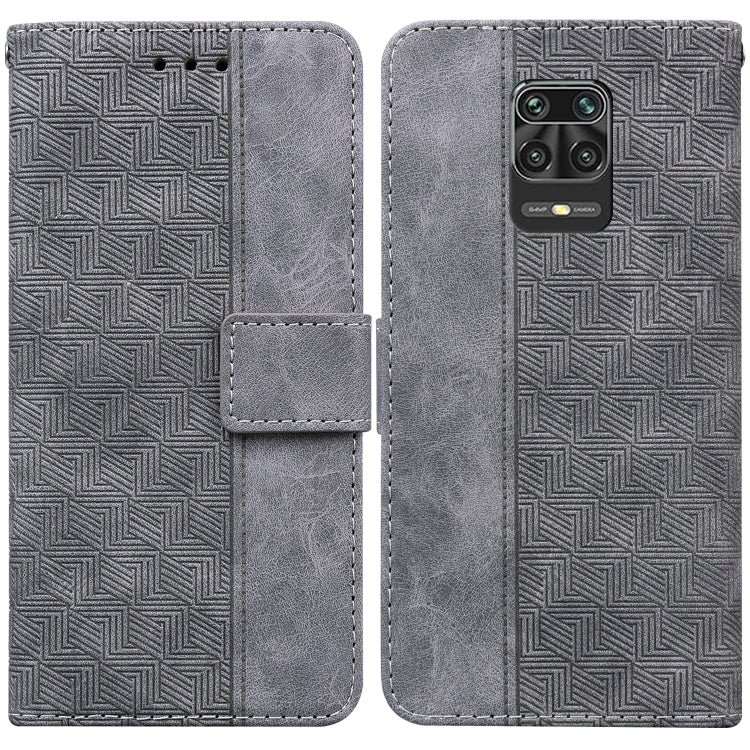 Grey geometric embossed leather wallet phone case with flip cover and card slot