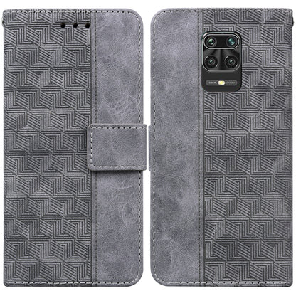 Grey geometric embossed leather wallet phone case with flip cover and card slot