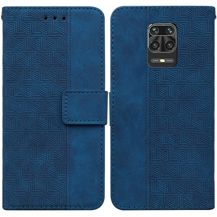 Blue geometric embossed leather wallet phone case with flip cover and card slot