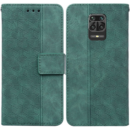 Green geometric embossed leather wallet phone case with flip cover and card slot