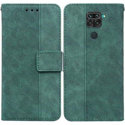 Green geometric embossed leather wallet phone case with side flip and magnetic strap