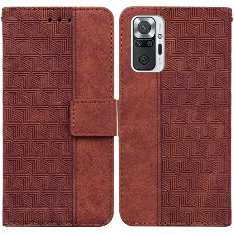 Brown geometric embossed leather wallet phone case with magnetic flap and card slot