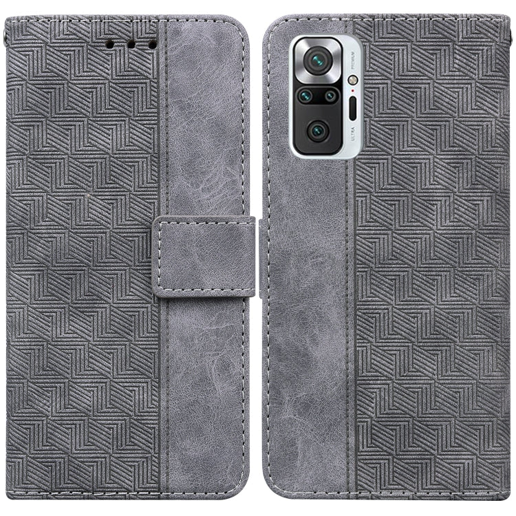 Grey geometric embossed leather wallet phone case with magnetic flap and card slot
