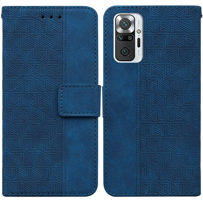 Blue geometric embossed leather wallet phone case with magnetic flap and card slot