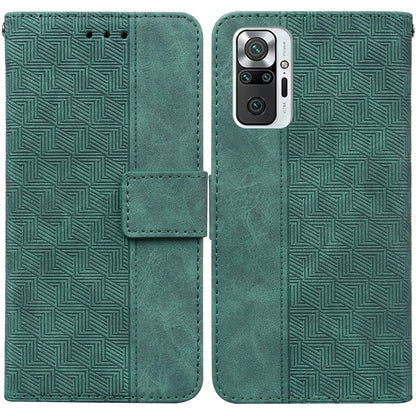 Green geometric embossed leather wallet phone case with magnetic flap and card slot