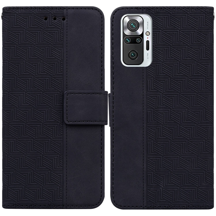 Black geometric embossed leather wallet phone case with magnetic flap and card slot