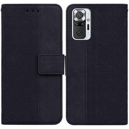 Black geometric embossed leather wallet phone case with magnetic flap and card slot