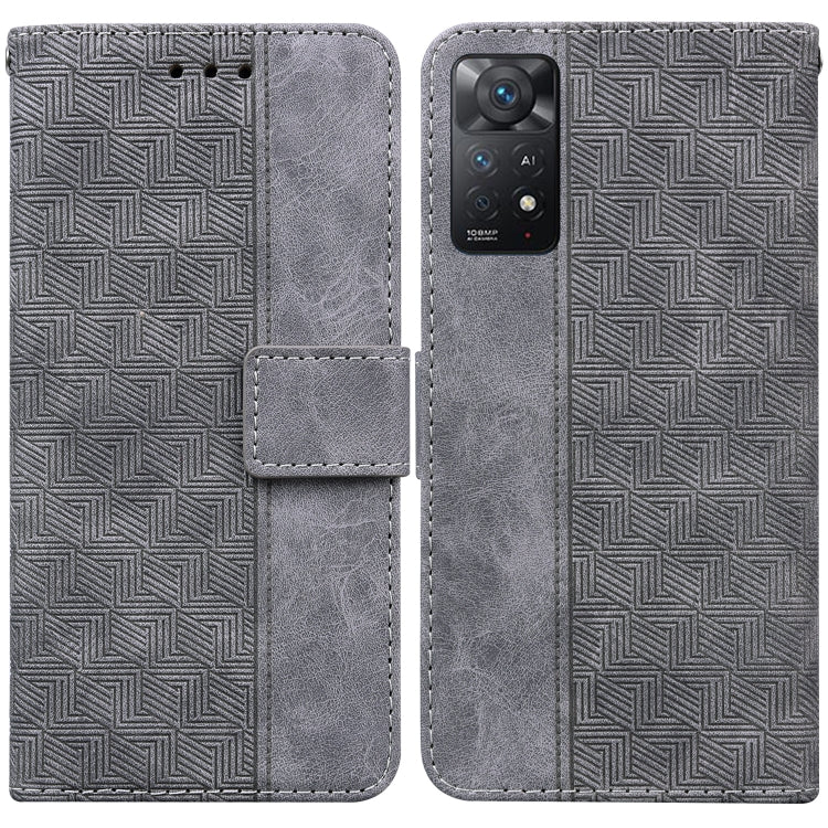 Grey geometric embossed leather wallet phone case with magnetic flap and card slot