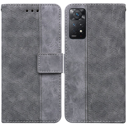 Grey geometric embossed leather wallet phone case with magnetic flap and card slot
