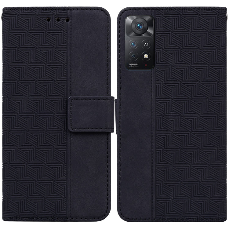 Dark phone case with geometric embossed pattern, folio cover and side camera cutout