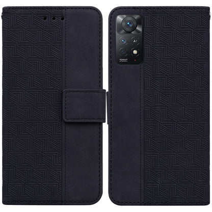 Dark phone case with geometric embossed pattern, folio cover and side camera cutout