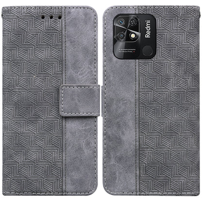 Grey geometric embossed leather phone case with folio flap, camera window