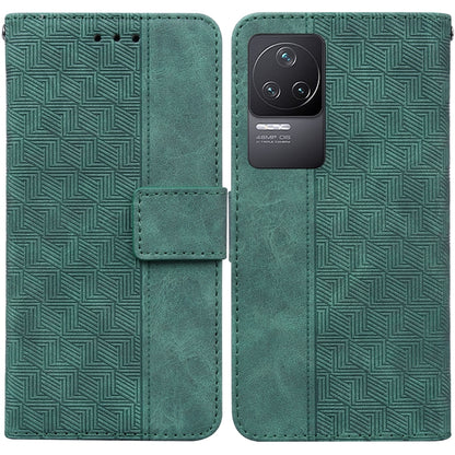 Green geometric embossed leather phone case with folio strap and camera window