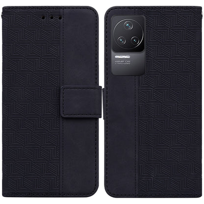 Black geometric embossed leather phone case with folio strap and camera window