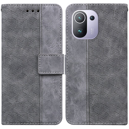 Grey geometric embossed leather phone case with card slot and magnetic flap