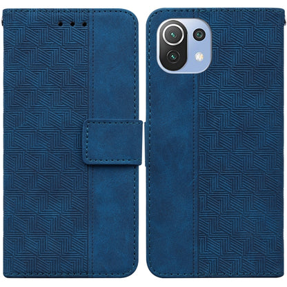 Geometric embossed leather phone case with magnetic folio, blue