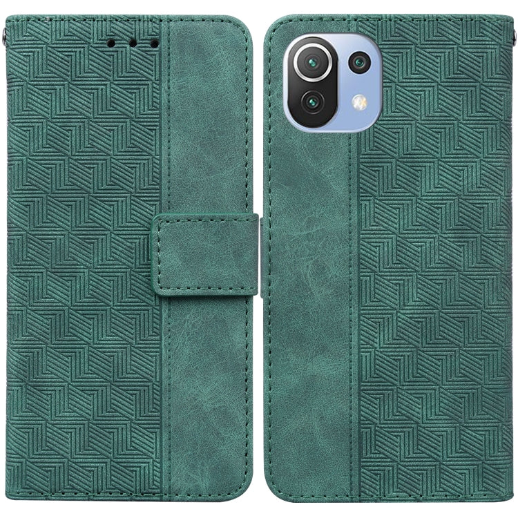 Geometric embossed leather phone case with magnetic folio, green