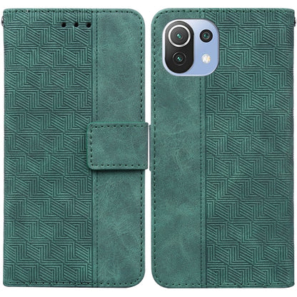 Geometric embossed leather phone case with magnetic folio, green