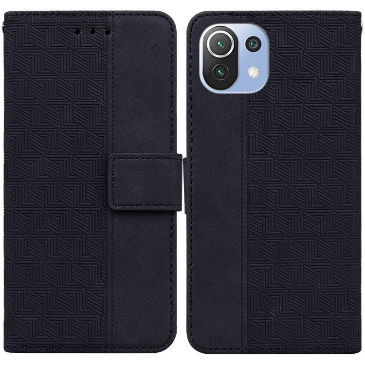 Geometric embossed leather phone case with magnetic folio, dark navy