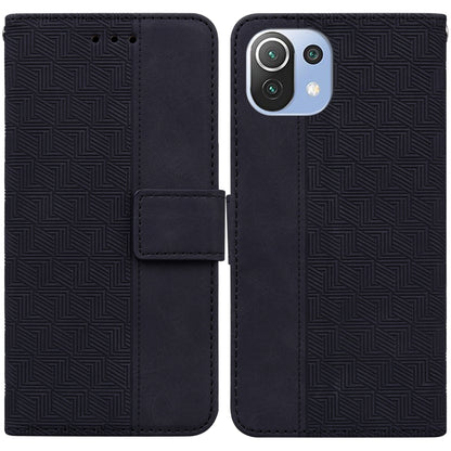 Geometric embossed leather phone case with magnetic folio, dark navy