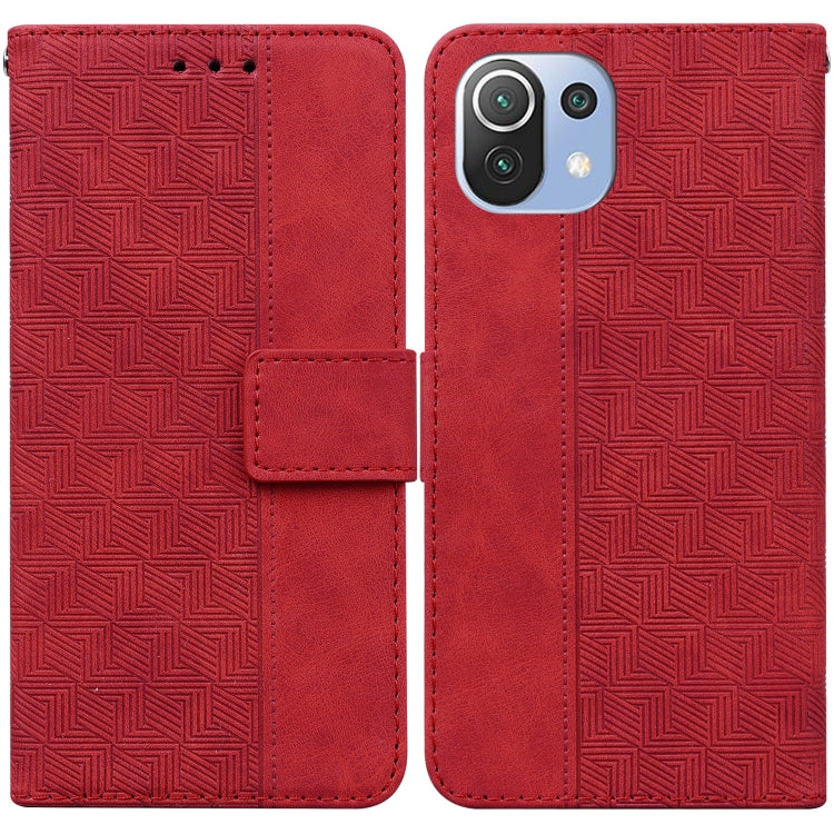 Geometric embossed leather phone case with magnetic folio, red