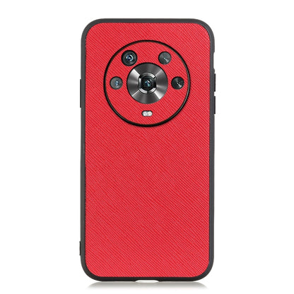 Red genuine leather phone case with textured surface and circular camera cover