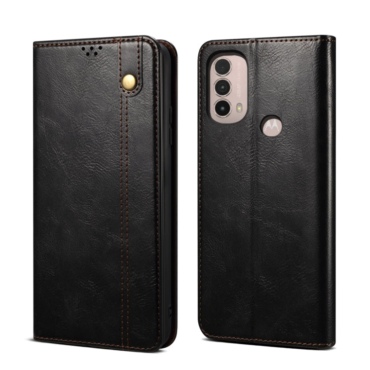 Black crazy horse leather phone case with speaker holes and snap-button closure