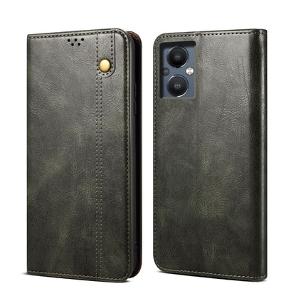 Dark olive oil wax crazy horse texture leather phone case with camera cutout and button