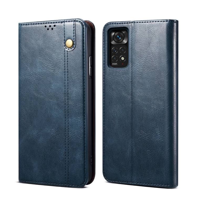 Crazy horse leather phone case, blue with camera and button cutouts
