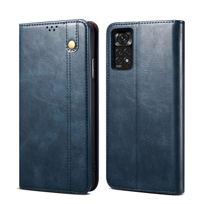 Crazy horse leather phone case, blue with camera and button cutouts