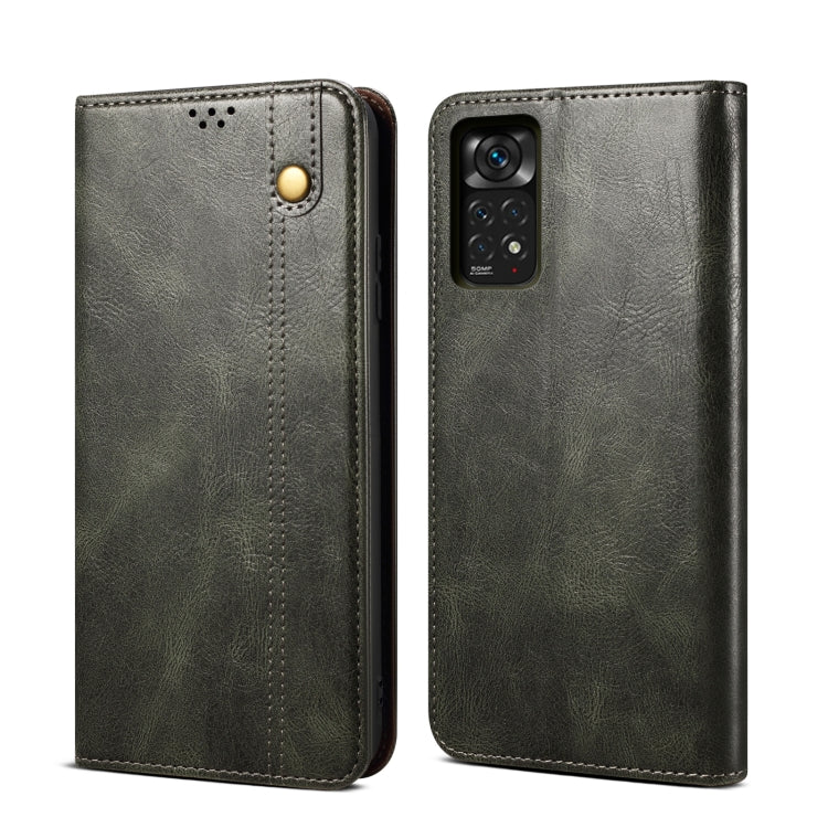 Crazy horse leather phone case, dark green with camera and button cutouts