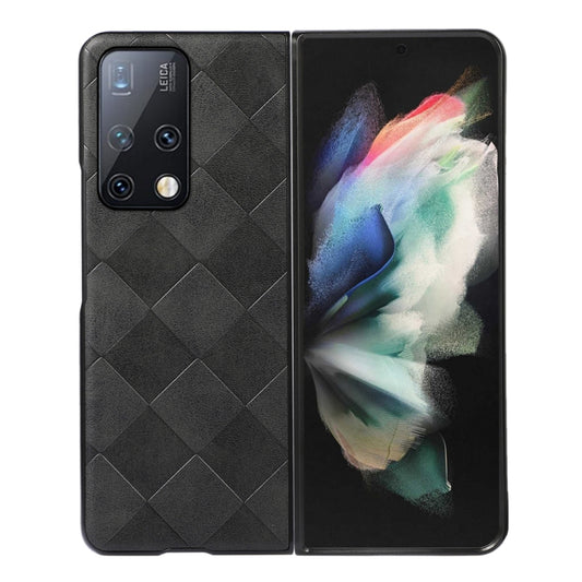 Black PU phone case with diamond plaid pattern, camera and port cutouts