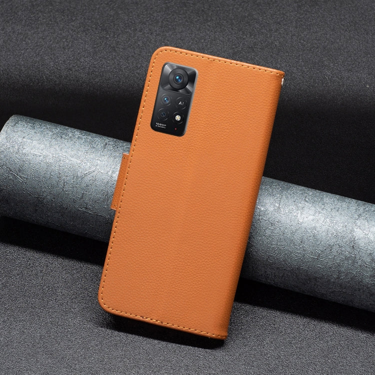 Tan textured leather phone case with camera cutout and front flip closure