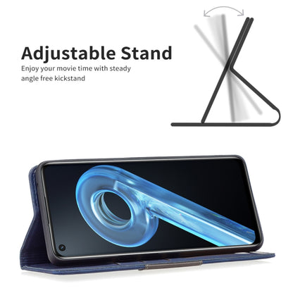 Blue magnetic leather phone case with phone on adjustable stand for hands-free viewing