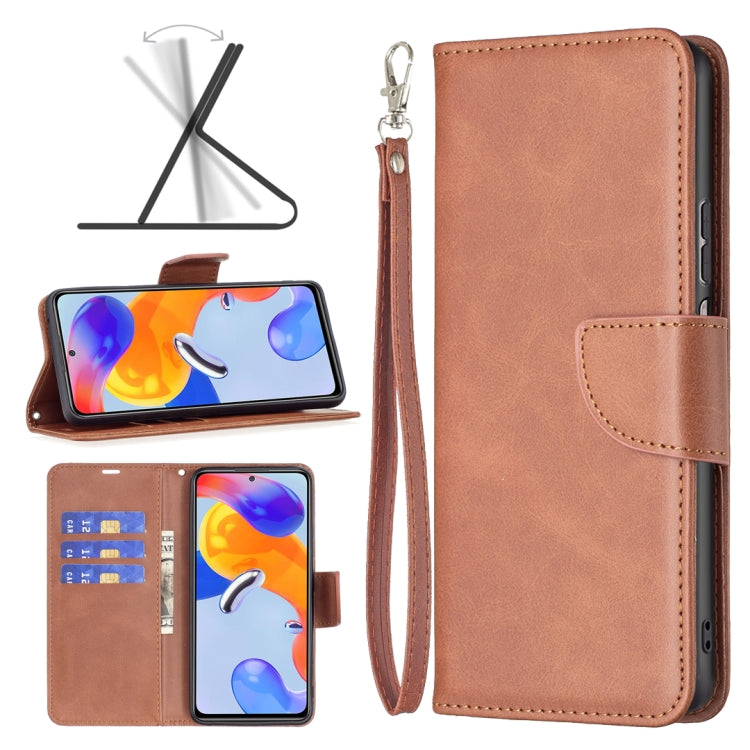 Brown leather flip phone case with wrist strap and front card pocket