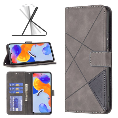 Grey textured leather flip phone case with rhombus lines and magnetic clasp