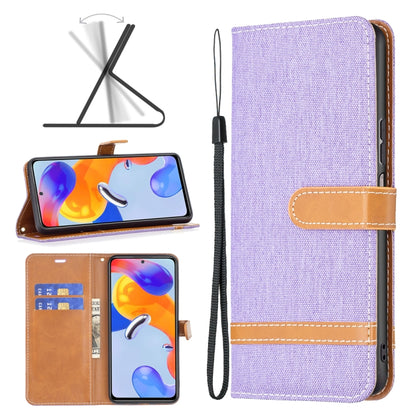 Purple denim-texture leather phone case with flip cover and wrist strap for Redmi