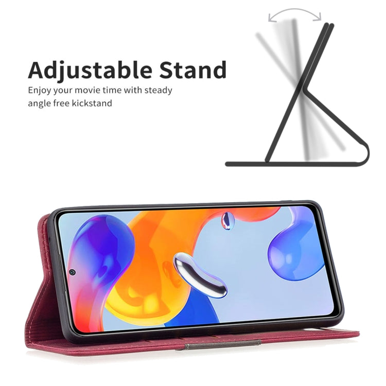 Red leather folio phone case opened to support the phone in a viewing stand.