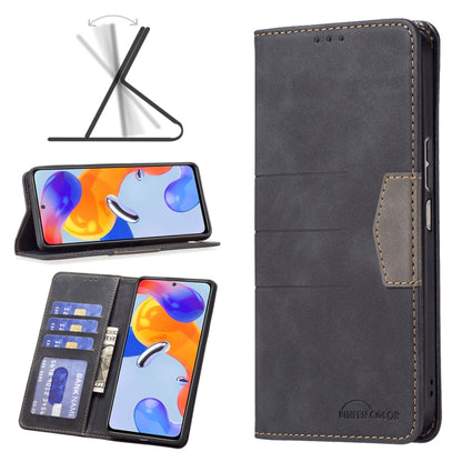 Gray leather folio phone case with card slots and side pocket, magnetic clasp closed.